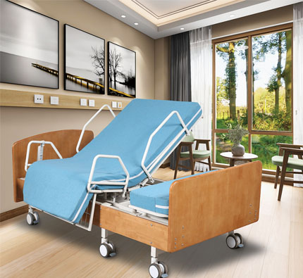 Multifunctional electric rotating wooden homecare bed for elderly care